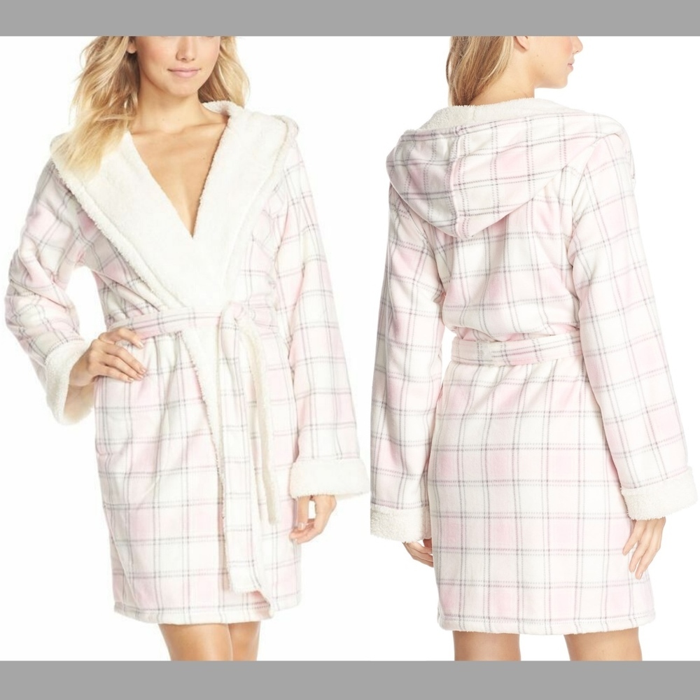 NWT PJ Salvage Pink Plaid Fleece Short Robe [SZ Large‎ ]